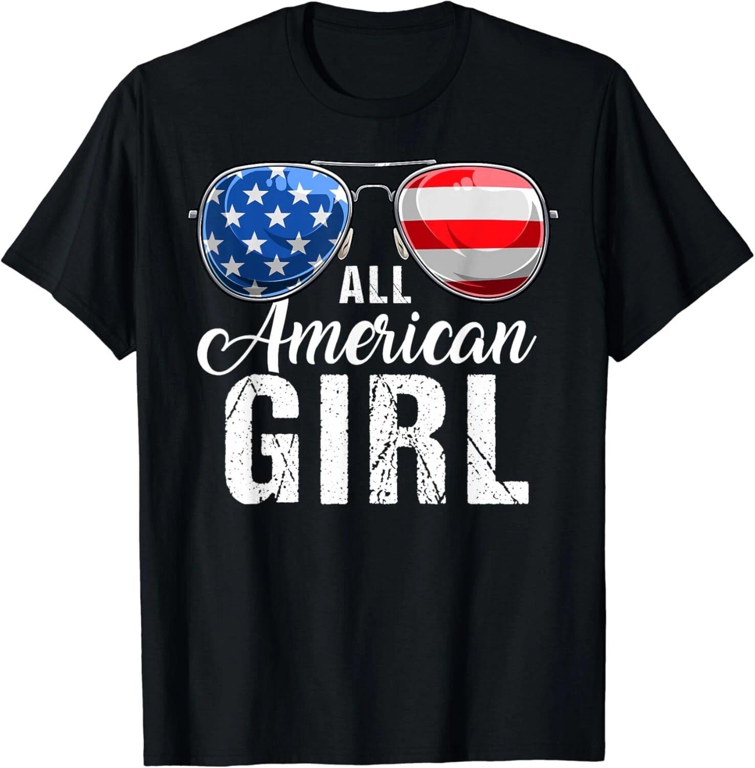 4th of July Shirt. ALL AMERICAN GIRL USA Flag Patriotic Gift Unisex T-Shirt L