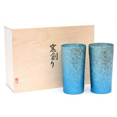 HORIE Fabricat în Prefectura Niigata Tumbler Dublu din Titan Fabricat în Cuptor Premium 350cc Albastru Degradat Set de 2 T08KM350GBSET Tsubame,