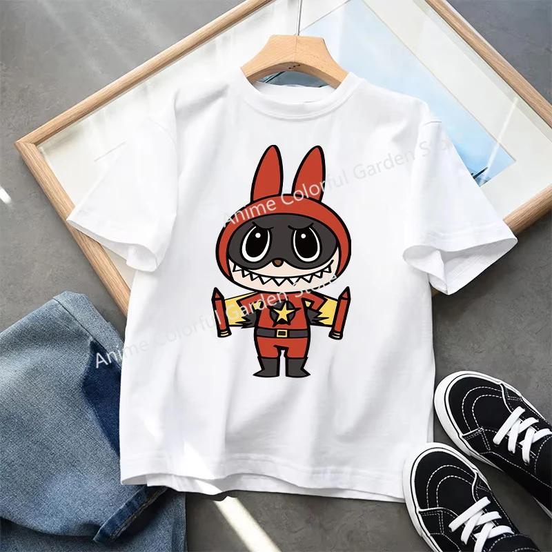Labubu T-shirts Children Cartoon Cute Short Sleeved Shirt Boys Girls Summer Travel Fashion Clothing White Kids Clothes