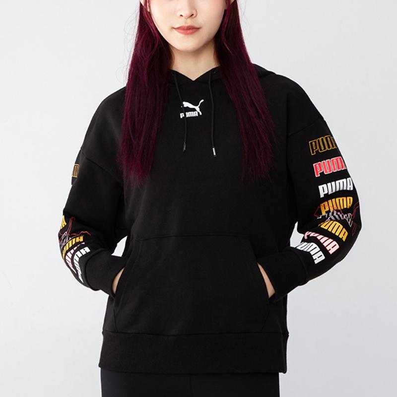 Puma Classics Graphic Hoodie With Multicolor Logo Print Women Hoodie Black 533155-01
