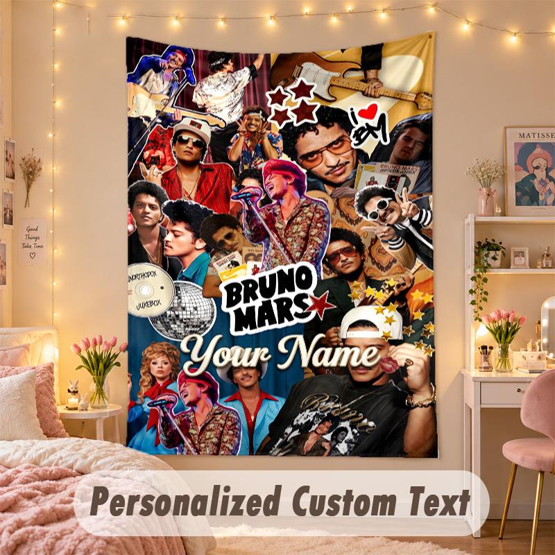 Custom Personalized Tapestry,Bruno Mars Print Custom Name Text Wall Art Hanging for Bedroom