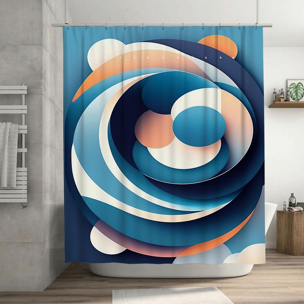 Stylish Abstract Blue White Curved Lines Shower Curtain for Bathroom Decor Modern Art Home Accessories
