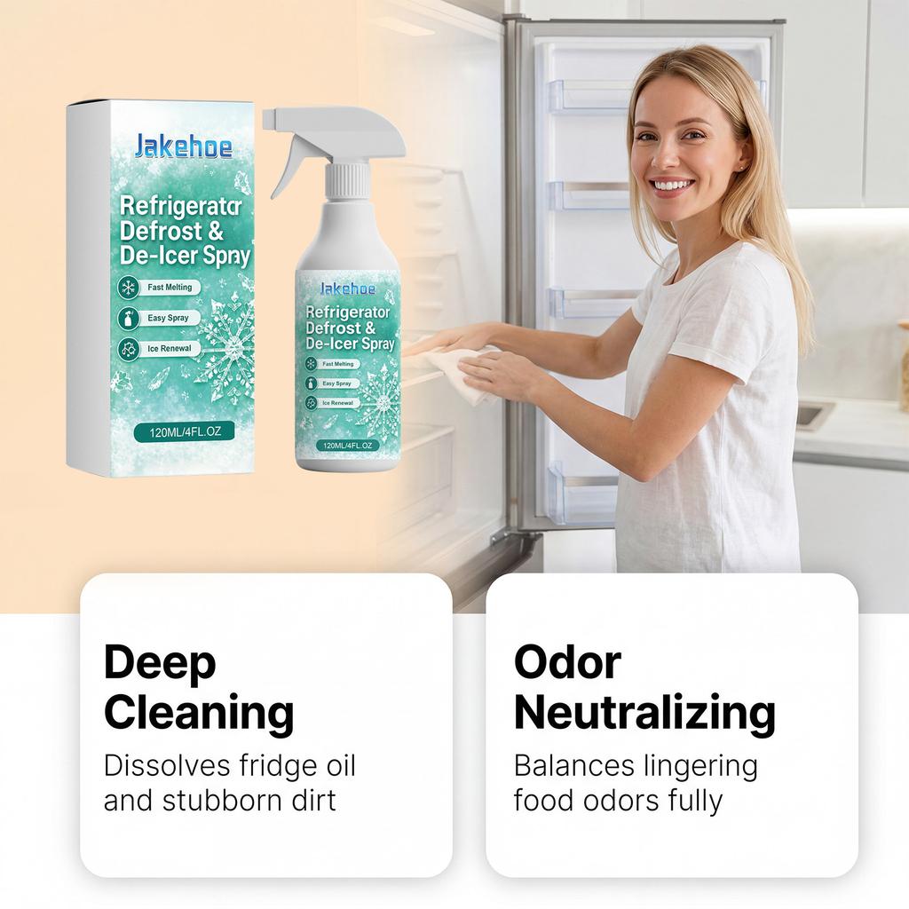 JAKEHOE Refrigerator Deicer Spray, Home Frost Remover Cleaner & Deodorizer, Portable Fast Ice Melt for Freezer,