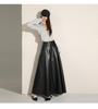 Women's High-End Retro Black PU Leather Pleated Midi Skirt - New Autumn/Winter Slim Fit, Large Swing Umbrella Style