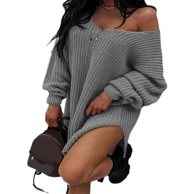 Women's Autumn and Winter Plus Size Slouchy V-Neck Knit Sweater