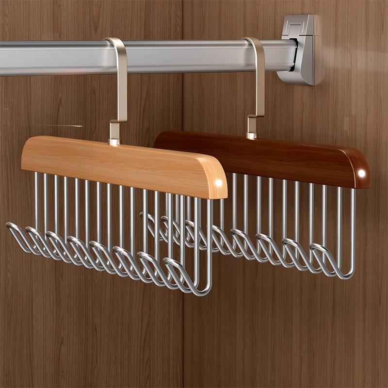 Solid Wood Eight-Hook Women's Clothing Hanger: Extra Thick, Multifunctional Storage Solution