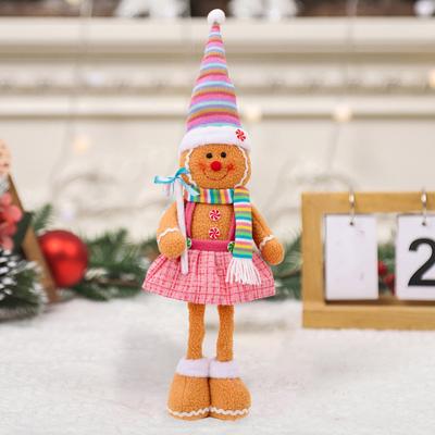Christmas Gingerbread Doll Ornaments Extendable Leg Plush Doll with Scarf Stuffed Cooking Gingerbread Figure for Christmas Tree Fireplace Decor