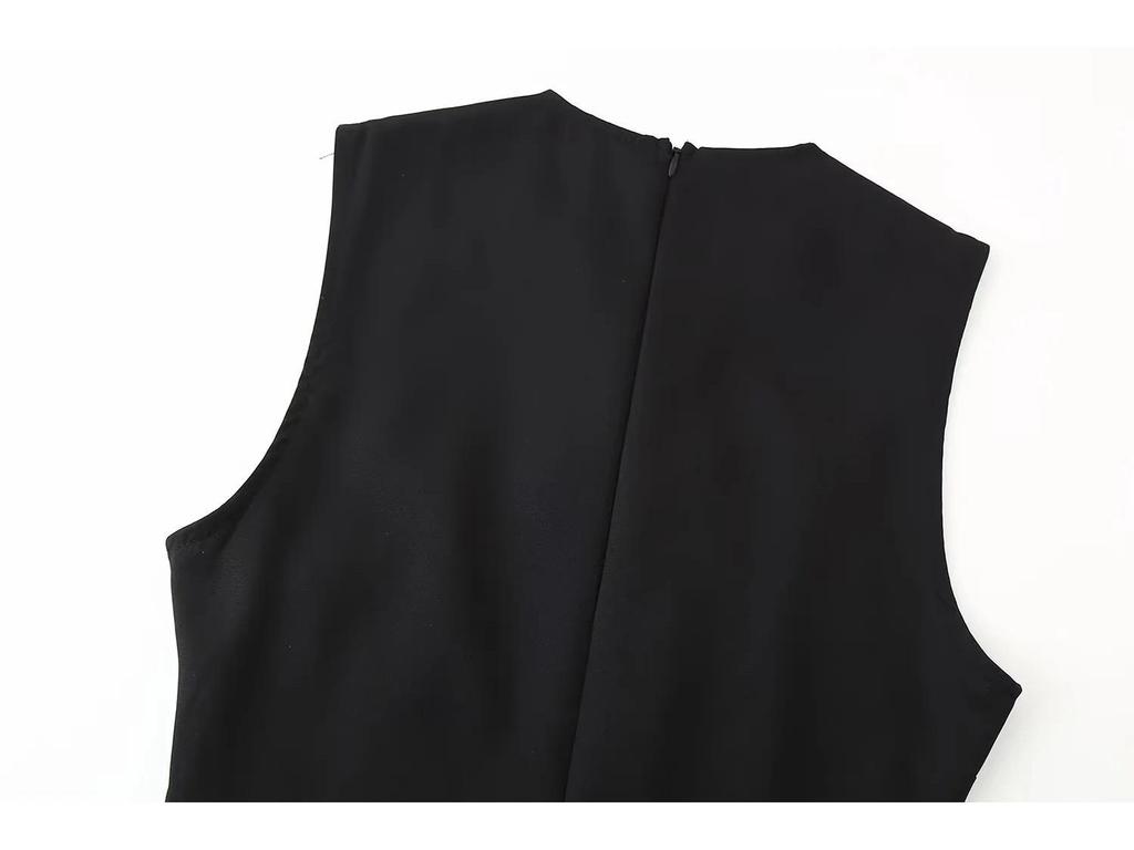 European and American Women's Sleeveless Belted Midi Dress - Chic, Round Neck Style