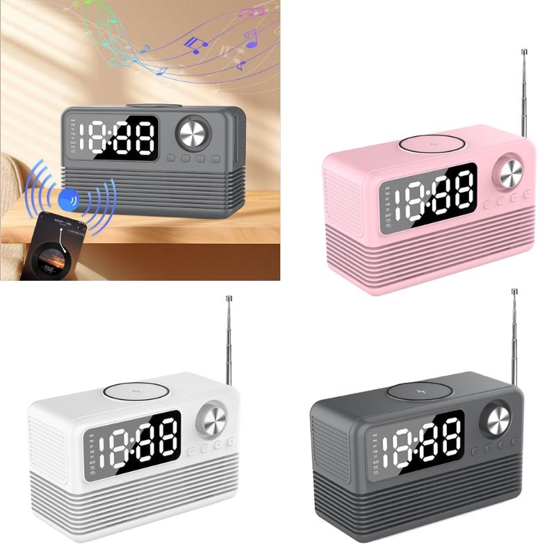 15W Wireless Charging Bluetooth-compatible Speaker with LED Mirror Clock Double Alarms Not Theft Designs Suitable for Home Office