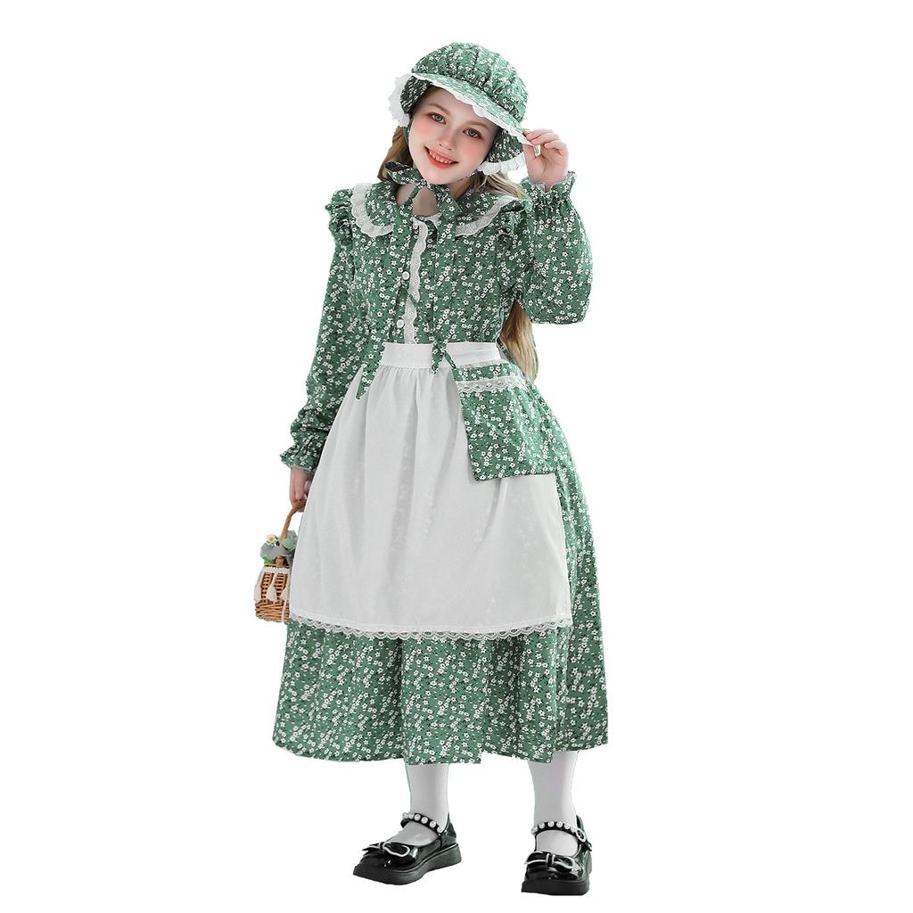 Colonial Girl Children's Costume Prairie Pioneer Children's Costume Halloween Pastoral Maid Dress