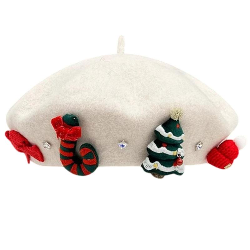 Christmas Beret Hat for Women and Girl, Brimless, Soft Warm Painters Hat, Headwear for Festival, Holiday Photoshoots and Seasonal Party Decoration