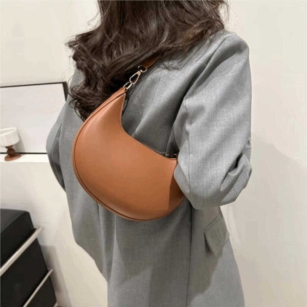 Moon-shaped Moon Underarm Bag Solid Color Women's Hobo Bag Portable Pu Leather Shoulder Bag Girl
