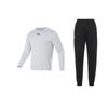 Solid Color Brand Logo Print Crew Neck Long Sleeve Sweatshirt And Elastic Cuff Long Pants Casual Sports Set 23600704-001+23600306-009
