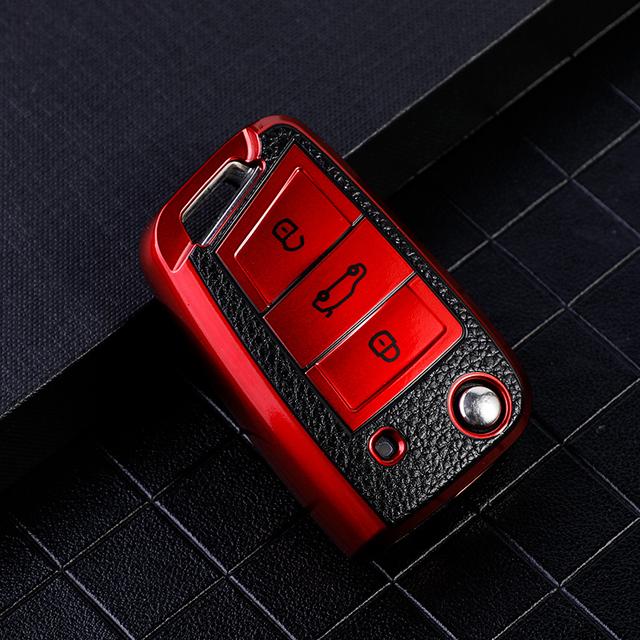 Soft TPU Leather Car Key Case Cover for Volkswagen VW Golf 7 MK7 Tiguan Mk2 for Skoda Octavia A7 Kodiaq 2017 2019