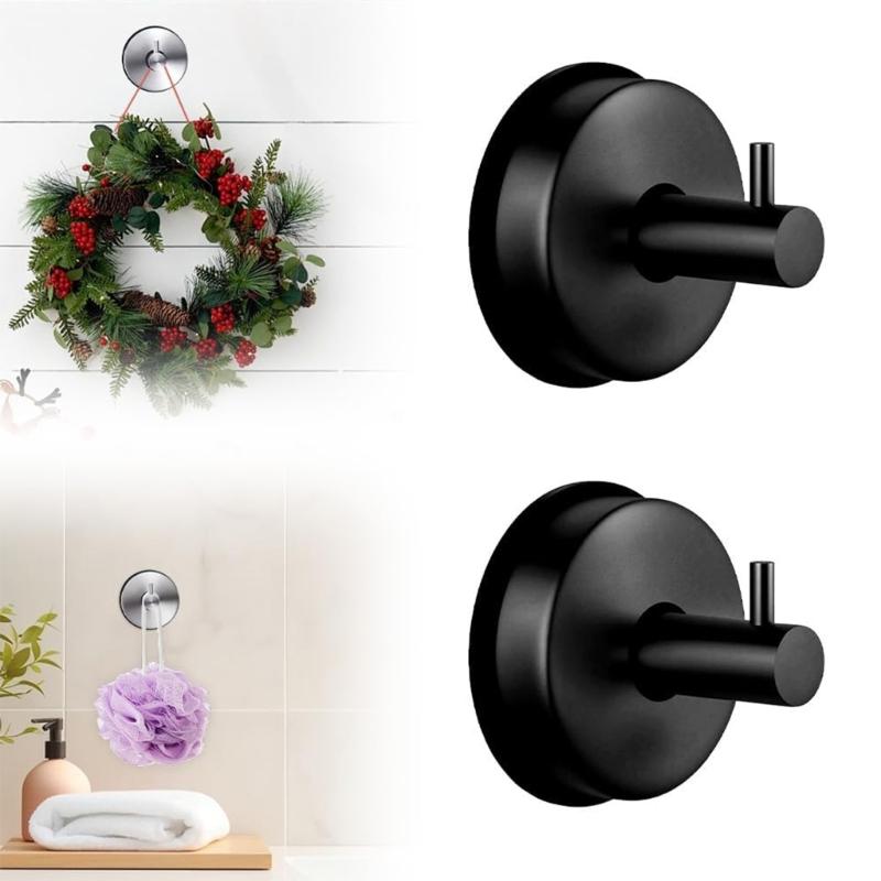 2Pcs Washable Wall Hooks For Bathroom Organization Glass Door Mounting Stainless Steel Hangers for Towels Keys Hats