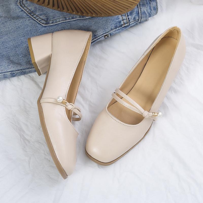 Mary Jane Schuhe Damen 2025 Herbst Neu Koreanischer Stil Abendbrise Ein-Riemen Blockabsatz High Heels Flacher Ausschnitt Einzelne Schuhe