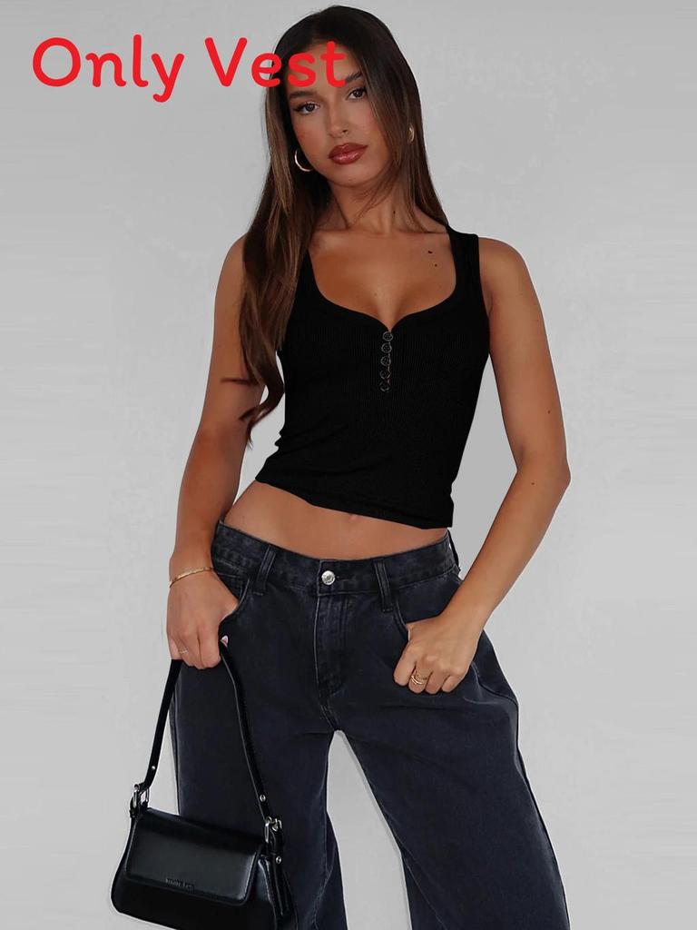 American Sexy Girl Low U Neck Sleeveless Top With Ribbed Fabric For Summer Party Wear