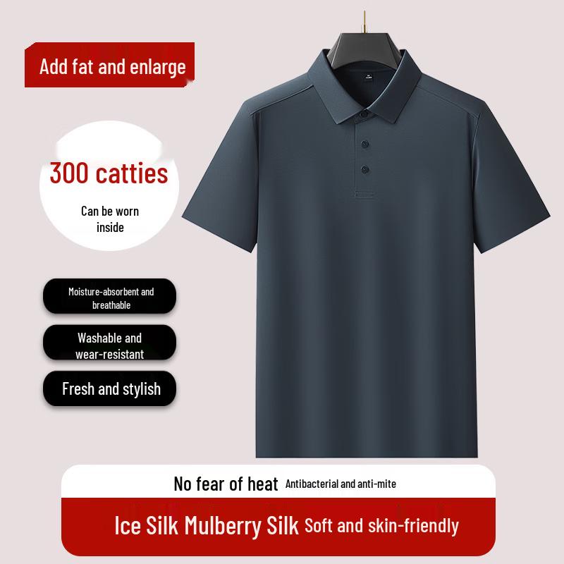 Men s Plus Size Cooling Mulberry Silk Blend Polo Shirt 4XL