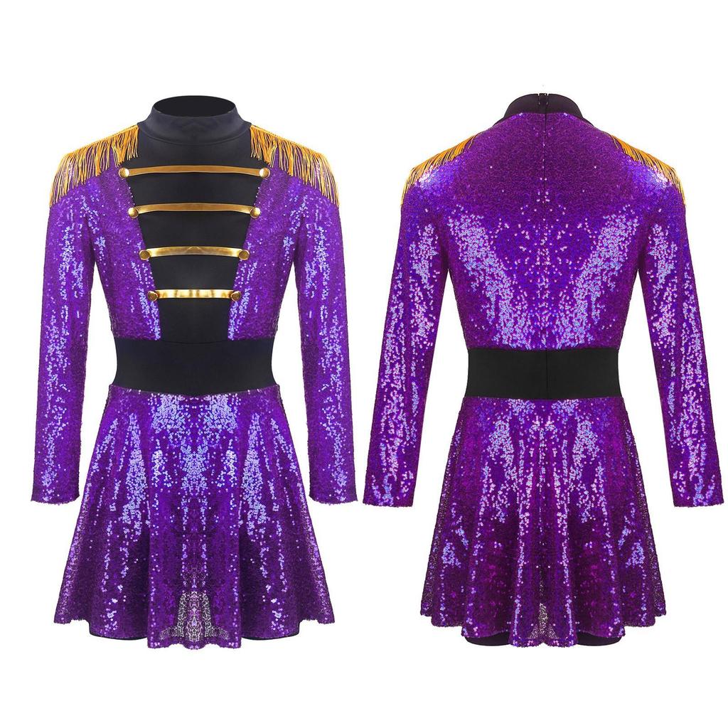 Multi-color Sequin Tassel Circus Ringmaster Skirt Cosplay Costume with Long Sleeves