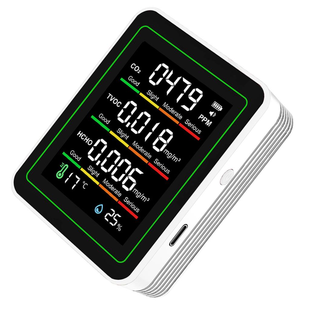 5-in-1 Luftqualitätsdetektor CO2 TVOC HCHO Temperatur Luftfeuchtigkeit Infrarotsensor Multifunktionaler Indoor-Tester Weiß
