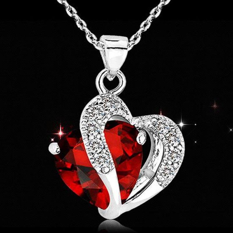 Kadın Çift Aşk Kalp Kolye Alaşım Zincir Kristal Yapay Elmas Kolye Takı