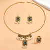 European, American Bohemian Ethnic Style Gem-set Pearl Fringed Fashion Retro Necklace Earrings Ring Set