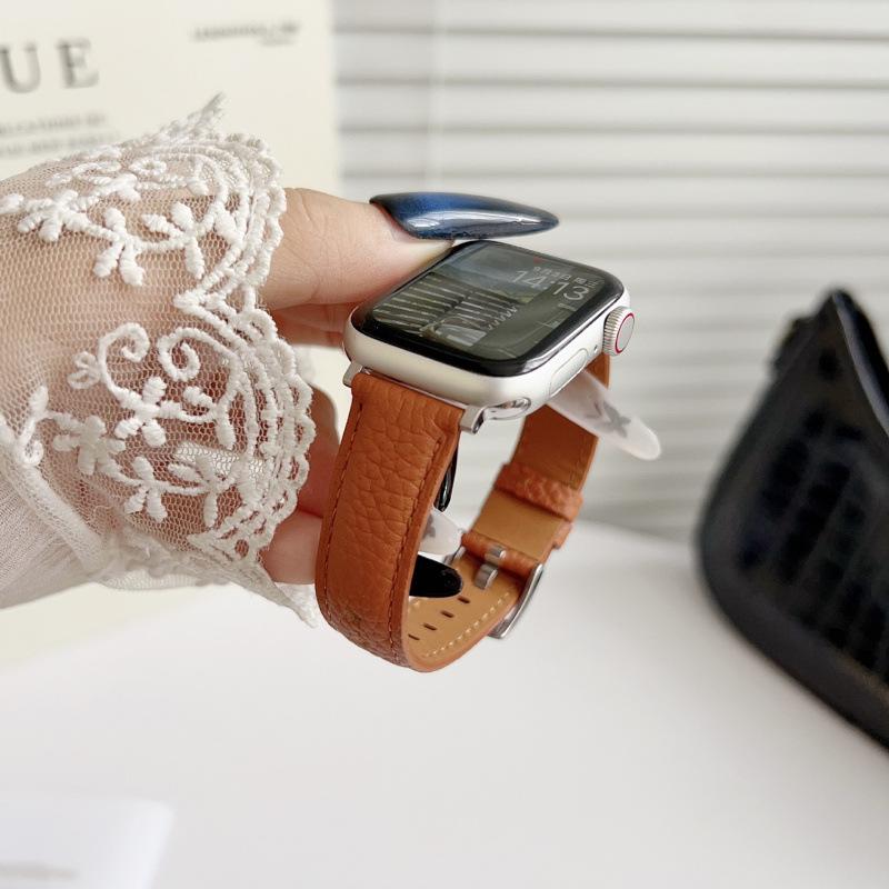Curea compatibilă din piele pentru Apple Watch S10 - Model litchi, iWatch 9876, SE, Ultra