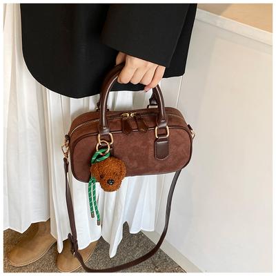Fashi PU Leather Women Bowling Bag Handbag Solid Color Small Square Bag Large Capacity Shoulder Bag Shopping Bost Bag