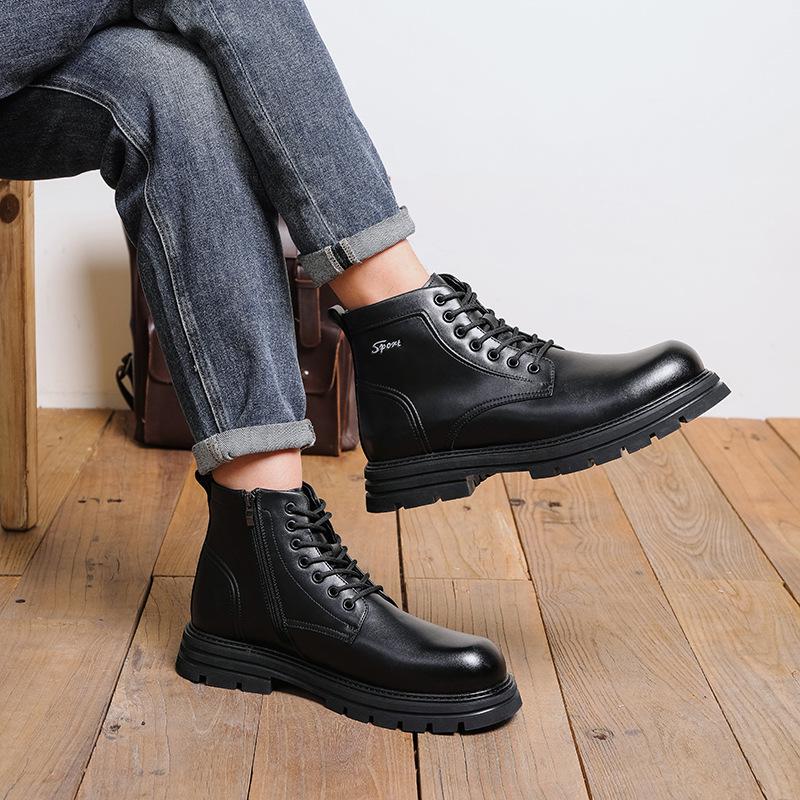 Men's 2025 British Style Retro Leather Boots - Thick Sole, Genuine Leather for Autumn/Winter