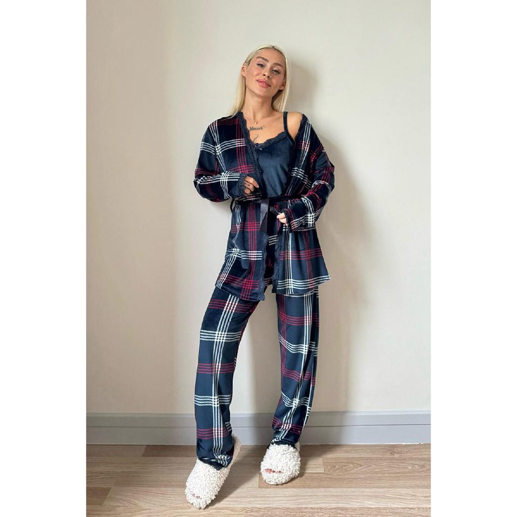 Brown Lonza Exclusive Velvet Women's Pajama Set With Robe