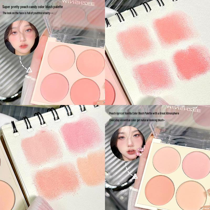 Mingxi Zhi Quad-Color Blush Palette: Matte Nude, Brightening, Contouring, 3D Highlight.