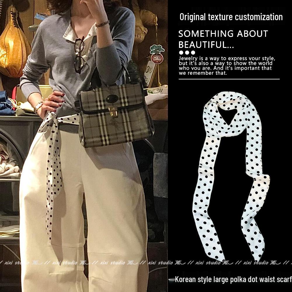 Silk Polka Dot Tie Waist Scarf: Long, Narrow Belt & Ribbon for Trousers, Waist Cincher, or Accessory