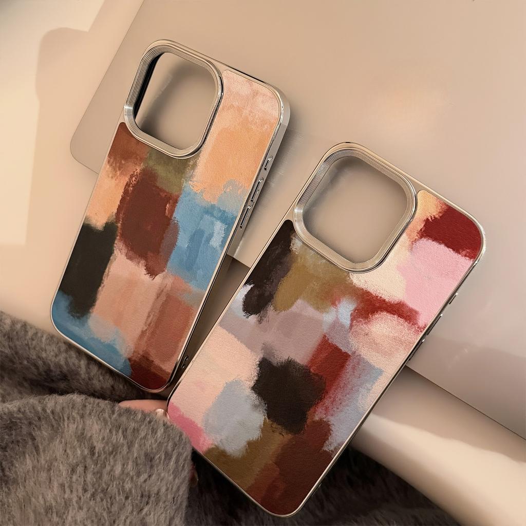 Art Contrast Color Splicing Apple 16 Mobile Phone Case 14promax Leather 15 Suitable for IPhone 13 Electroplating 11 Advanced