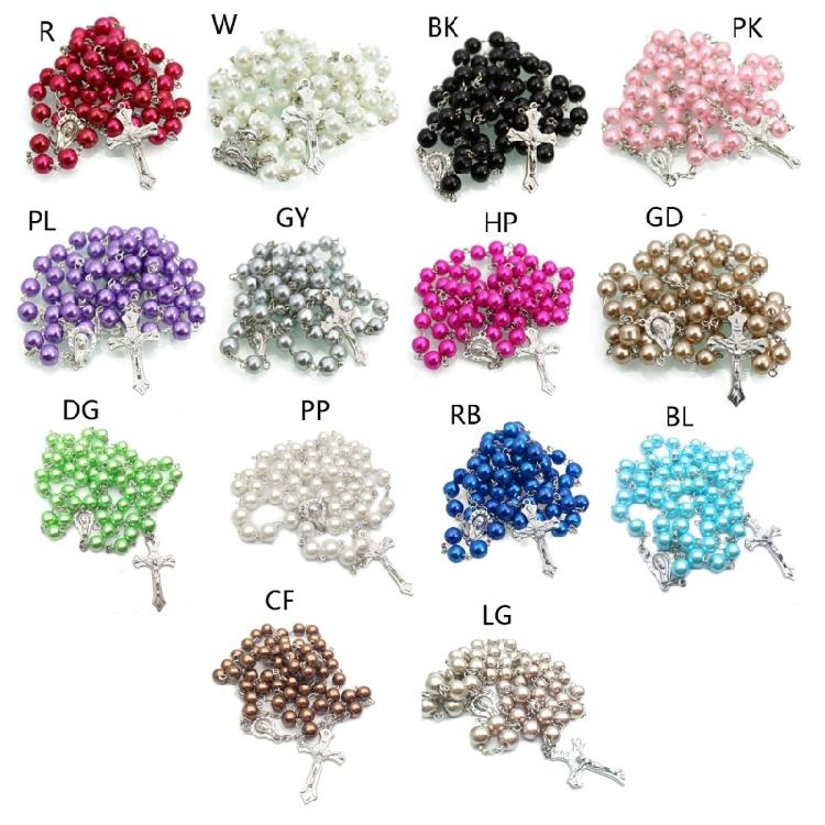 Religious Rosary Necklace Cross Pendant Neck Chain Crucifix Charm Christening