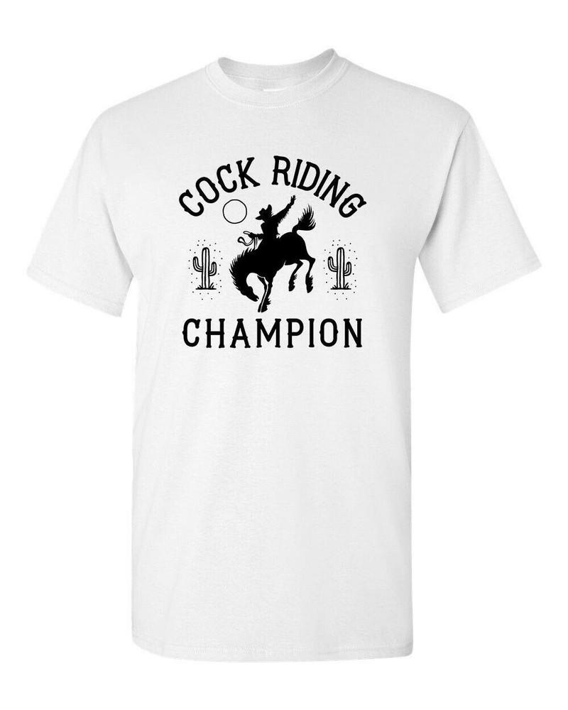 

Unisex Ringer Tee T-shirt White 100% Cotton Novelty C*CK Riding Chapmion Rodeo L