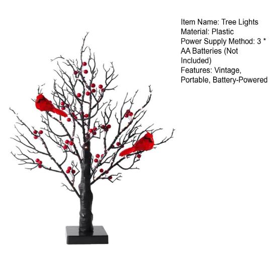 LED Vintage Glowing Tree with Cardinals Battery Operated Twinkle Trees Lamp with Lighted Branches Christmas Halloween Decorations
