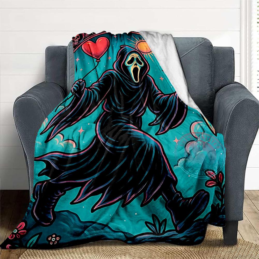 1pc Scream Outdoor Blanket Lightweight Flannel, Soft & Warm, All Season Use for Sofa, Outdoor, Camping, Living Room, Office, Chair