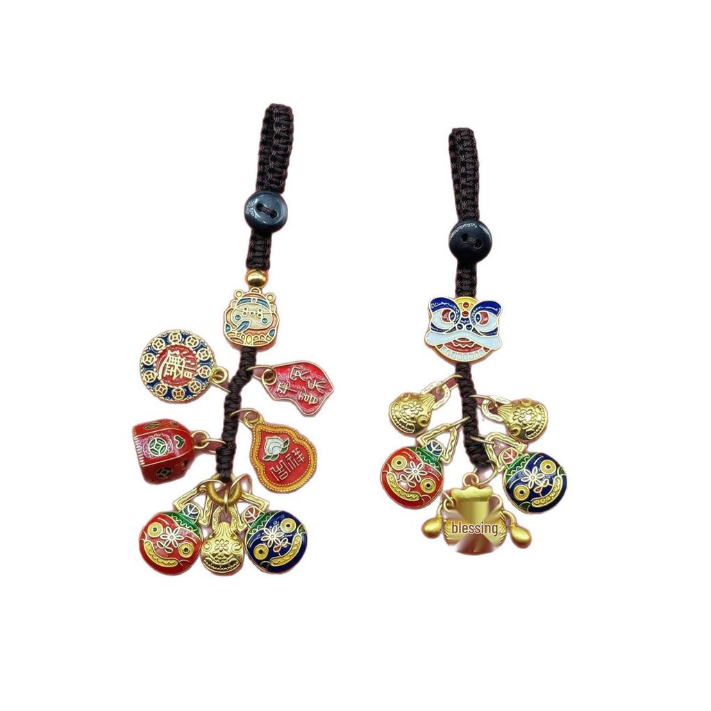 Mobile Phone Strap Pendant: Lion Dance, God of Wealth, Family Trio Gold-Swallowing Beast Alloy Keychain