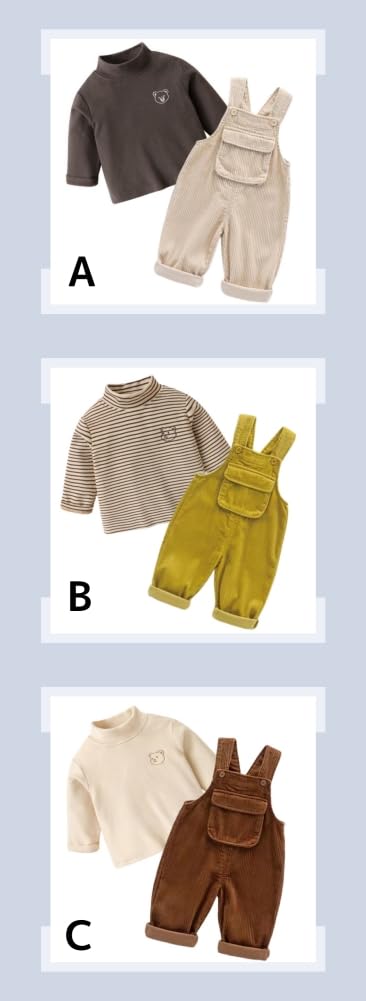 MiraiHiraki Overalls and Long Sleeve Corduroy Kids Baby Girls and Boys Kids' Overalls, Girls' T-Shirt 2-Piece Set, Overalls, Romper, All-in-One,