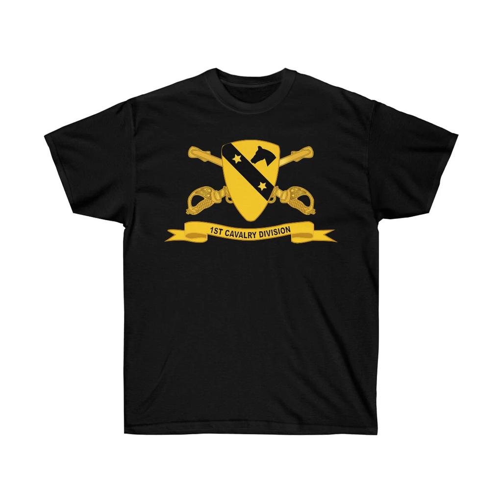 Klassisch - Unisex Ultra Baumwoll T-Shirt - Armee - 1. Kavalleriedivision m Br - Band