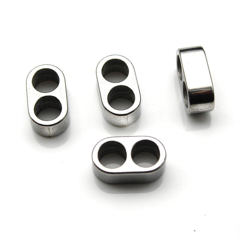 4pcs Stainless Steel Double Hole 5mm Charm Slide Spacer Beads Big Hole Stopper Bead for Leather Bracelet DIY Jewelry Accessories
