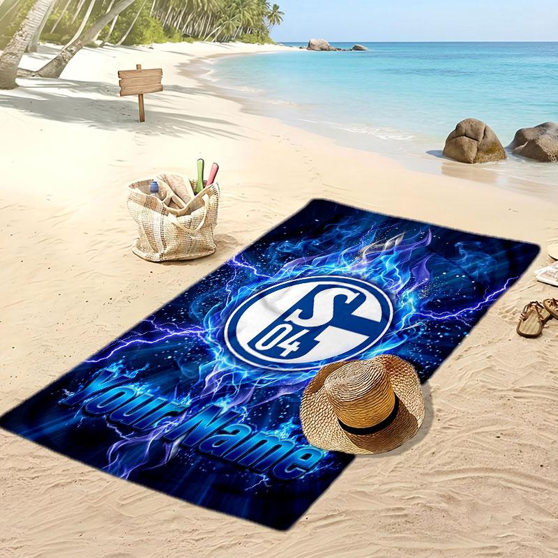 Telo Mare Personalizzato Stampato Schalke 04 FC Logo Calcio Supporto Nome Personalizzato Testo Asciugamano Assorbente Per Sport Viaggio Regalo Speciale