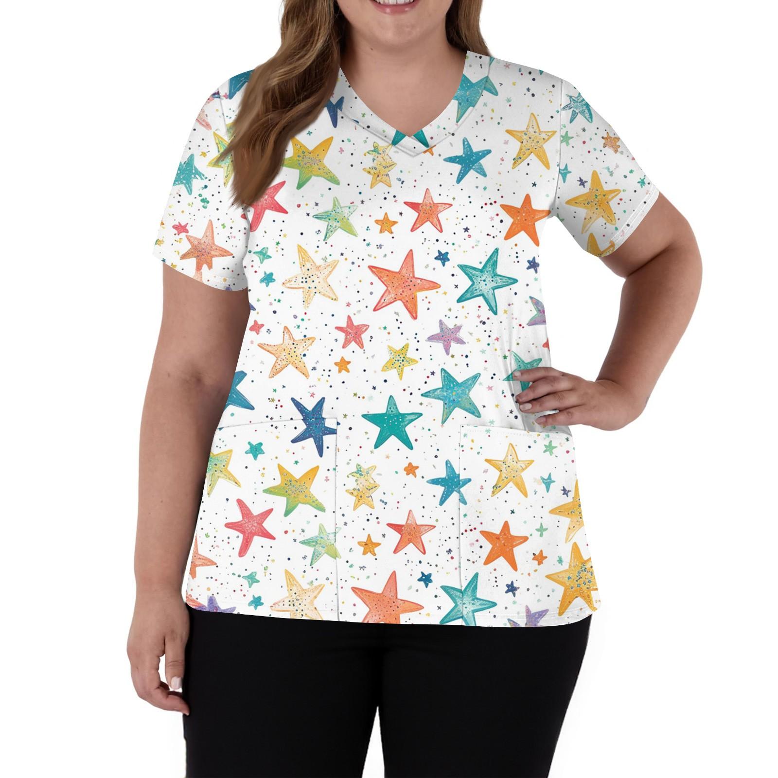 

Жіноча мода Комбінезон з V-подібним вирізом та короткими рукавами з кишенями Принтовані топи Одяг XXL