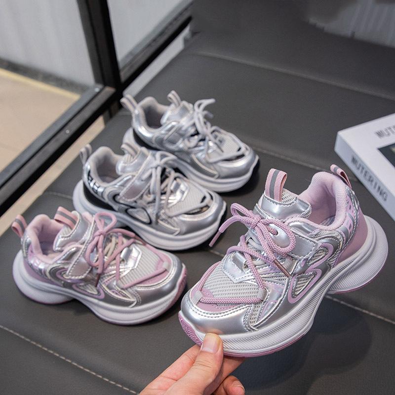 Girls Shoes 2025 Autumn New Mesh Shoes Breathable Non-slip Soft Sole Children's Sports Shoes Medium Big Boy Dad