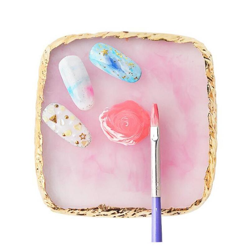 1Pc Exclusive Nail Resin Palette Gold Edge Agate Flakes Nail Painting Color Palette Nail Display Board Tools
