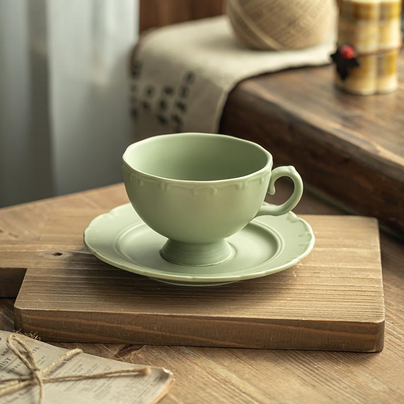 Elegantes und Exquisites Französisches Retro Keramik Kaffee Tassen und Untertassen Set, Nachmittagstee Geschirr, Frühstückstasse, Blumentee Tasse