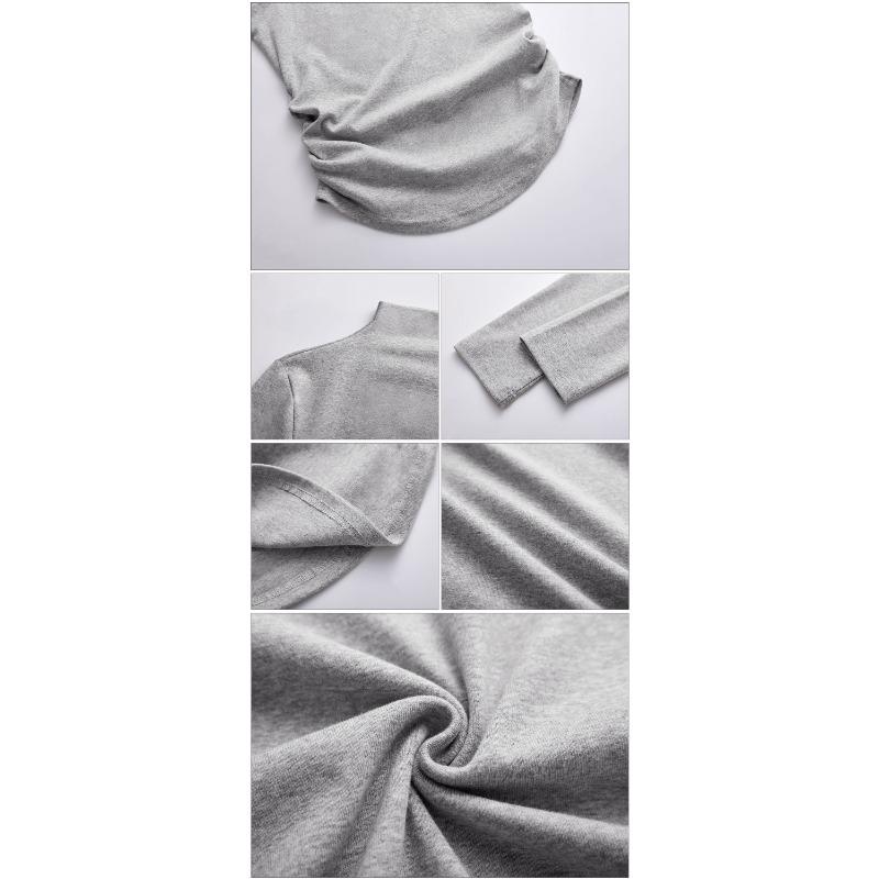 Women Combed Cotton Half Turtleneck Long Sleeve Waist Fitted Pleated Bottoming T Shirt