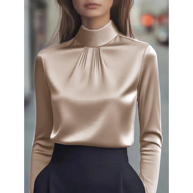 New Elegant Semi-turtleneck Loose Long Sleeved Blouse Spring and Autumn Women's Office Wear Shirt Fashion Solid Color Woman Tops
