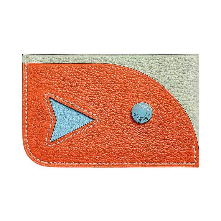 Hermes Poisson Color Block Mysore Goat Leather Card Holder Women Accessories Hissing-Green H084483CKAA