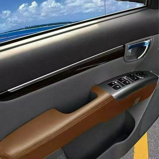 Leather Door Armrest Wrap for 06-12 New Santa Fe - 4-Piece Modification Set